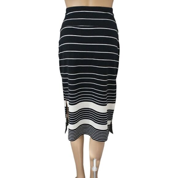 Athleta Skirt Size Xs Black White Stripe Side Slits Pull On Stretch Nautical. Co - Picture 6 of 15